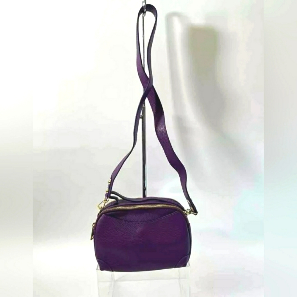 Valentina Italy Designer Fiore Purple Leather Crossbody Camera Bag Purse